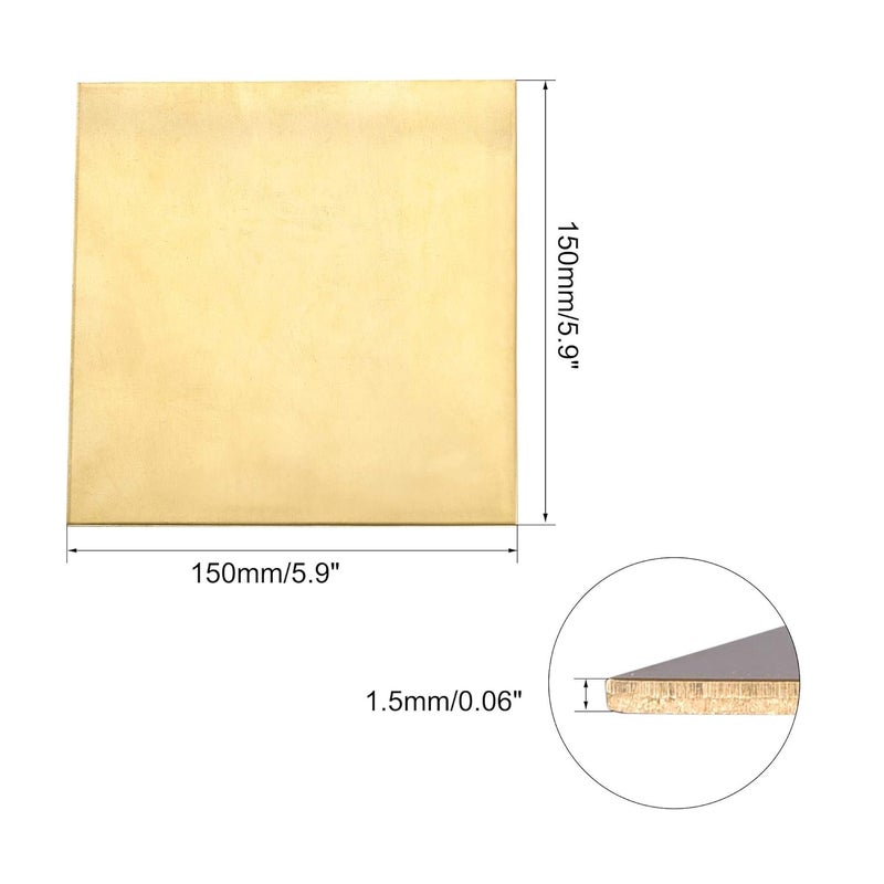 uxcell Brass Sheet, Metal Sheets Plates 5.9" Length x 5.9" Width x 0.06" Thickness - Image 2